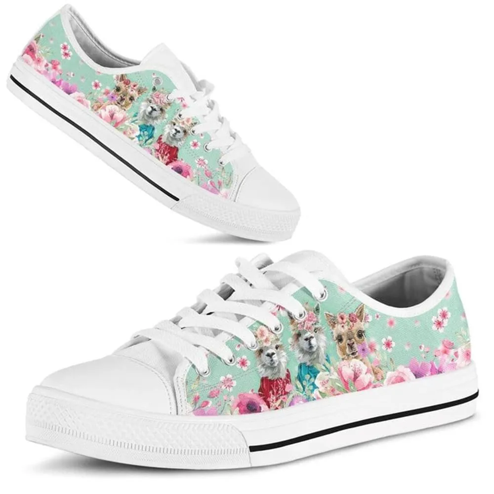 Llama Flower Watercolor Low Top Shoes, Low Top Sneaker, Low Top Canvas Shoes