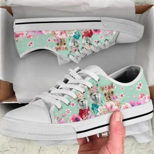 Llama Flower Watercolor Low Top Shoes, Low Top Sneaker, Low Top Canvas Shoes