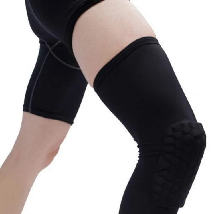 Long Sports Anti-collision Anti-fall Breathable Honeycomb Knee Pads, Size:M(Black)