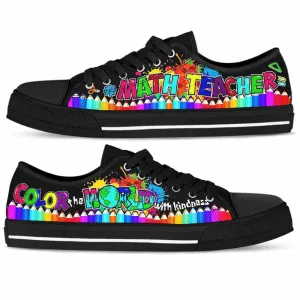 Math Teacher School  Color The World With Kindness Low Top Shoes, Teacher Shoes, Low Top Sneakers