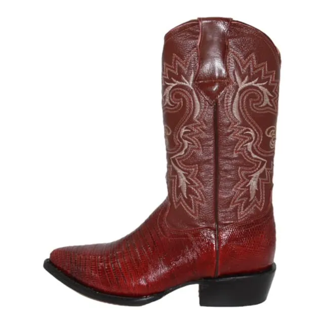 Men's Genuine Leather Lizard Print J Toe Cowboy Boot