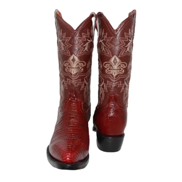 Men's Genuine Leather Lizard Print J Toe Cowboy Boot