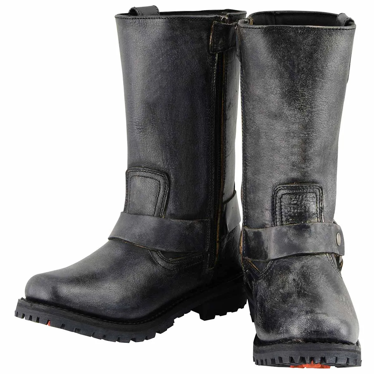 Milwaukee Leather Men's Distressed Gray Leather 11-inch Classic Harness Square Toe Motorcycle Boots MBM9006