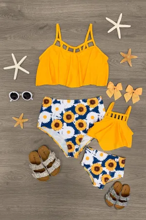 Mom & Me - Mustard Daisies & Sunflowers Bikini