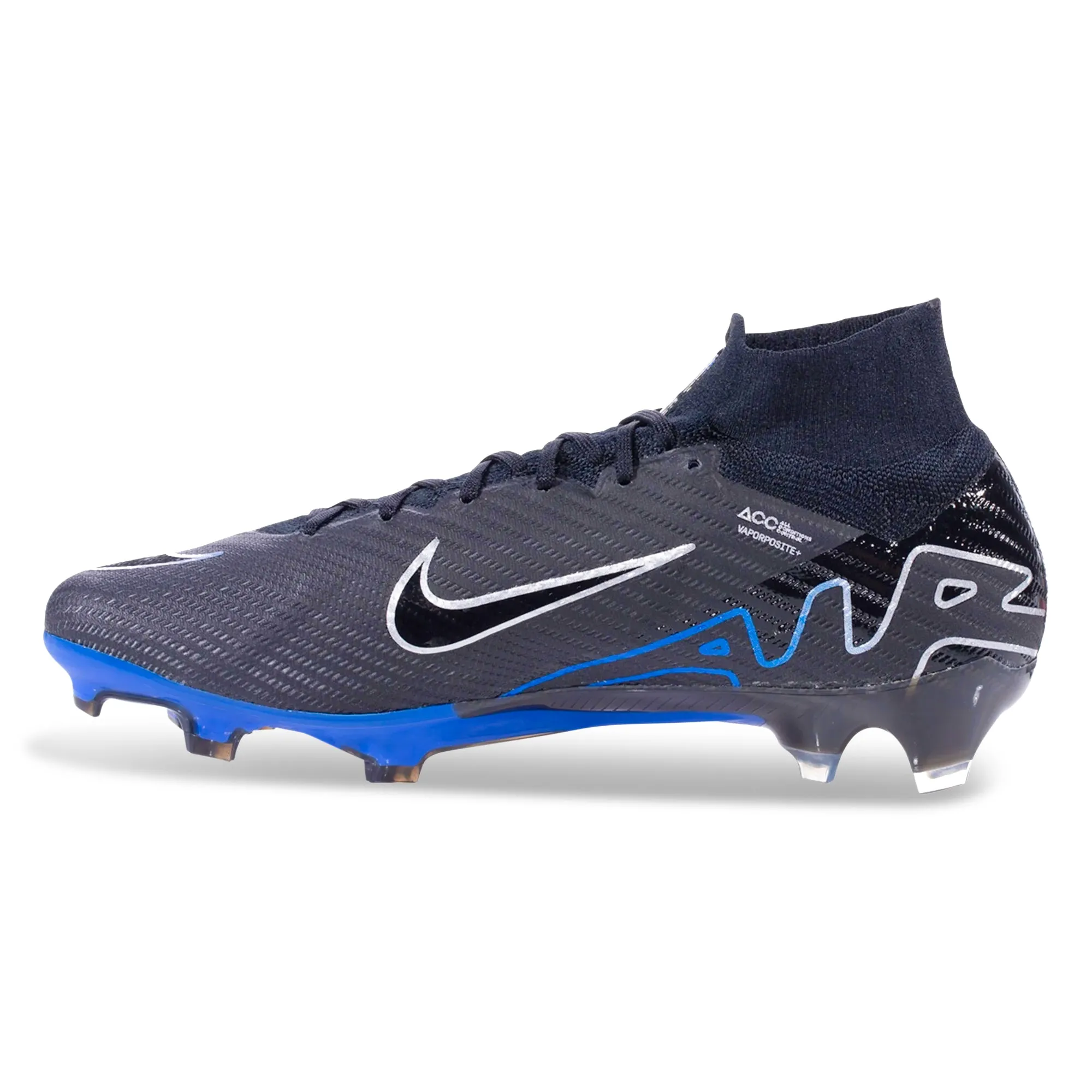 Nike Zoom Mercurial Superfly 9 Elite Firm Ground Firm Ground Soccer Cleat (Black/Chrome/Hyper Royal)