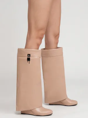 Nude PU High-End-Fashion Stylish Knee Boots (TC-RS3670-NUD)