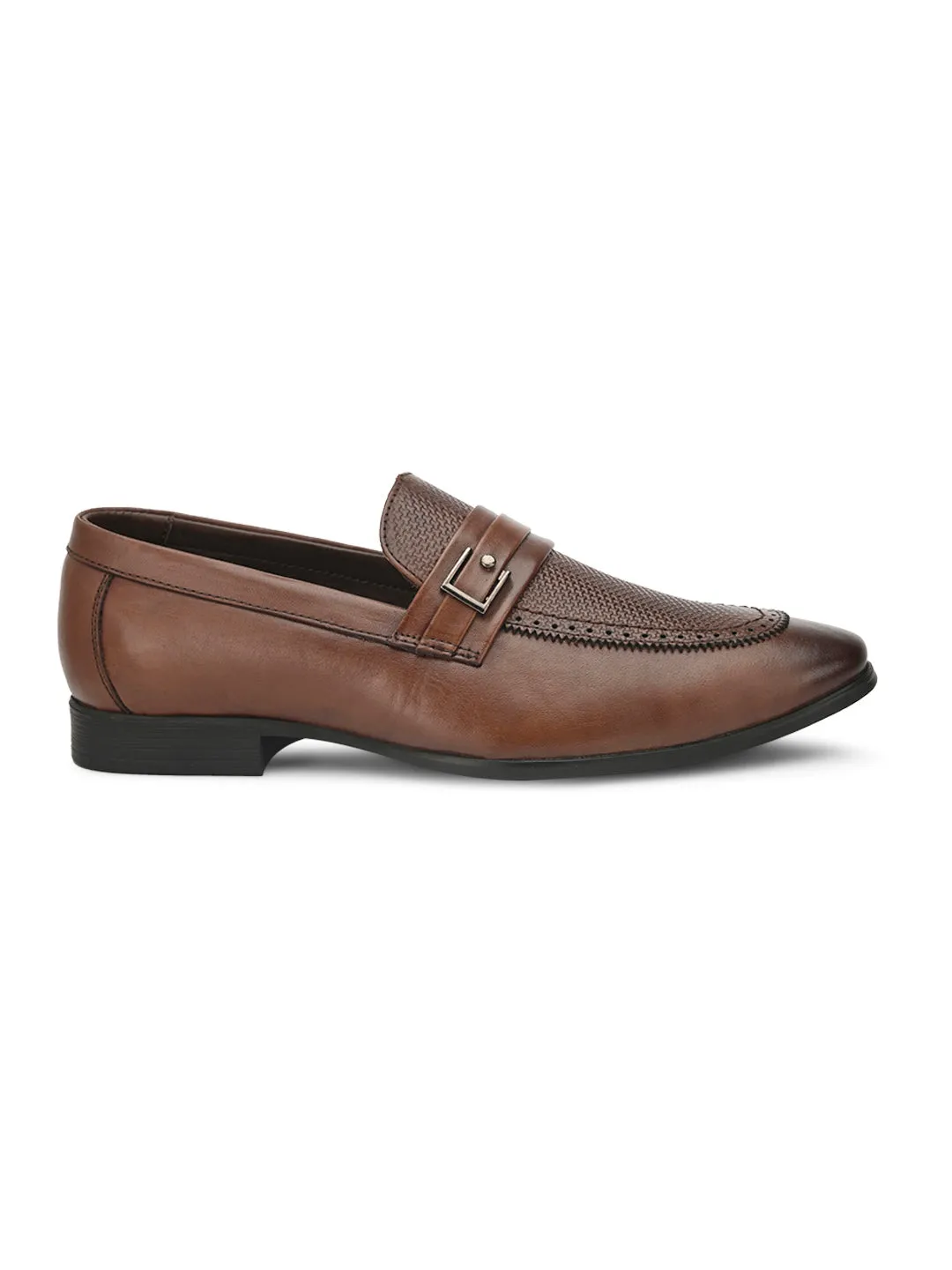 Pelle Albero Men Brown Textured Leather Formal Slip-Ons