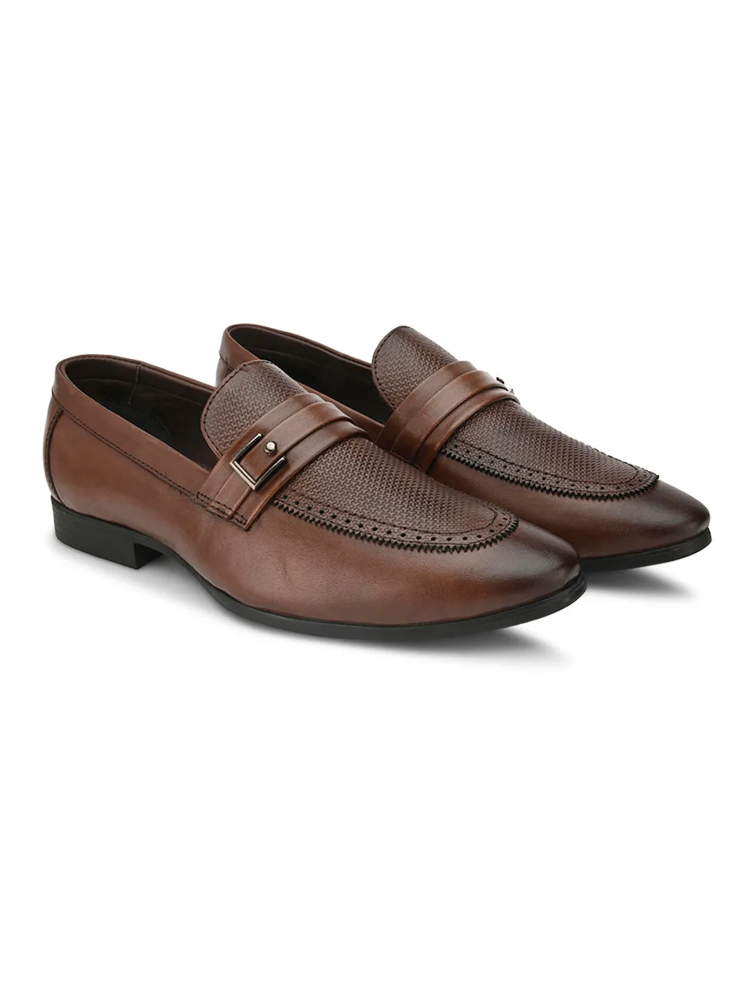 Pelle Albero Men Brown Textured Leather Formal Slip-Ons