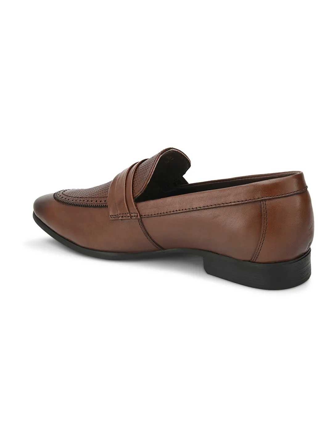 Pelle Albero Men Brown Textured Leather Formal Slip-Ons