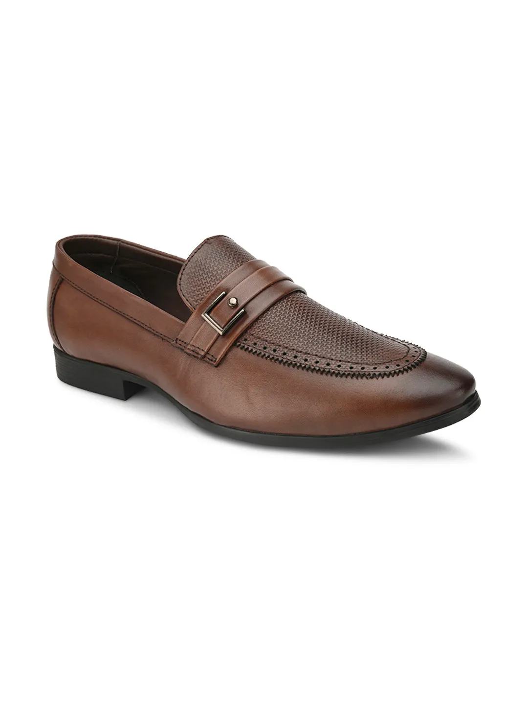 Pelle Albero Men Brown Textured Leather Formal Slip-Ons