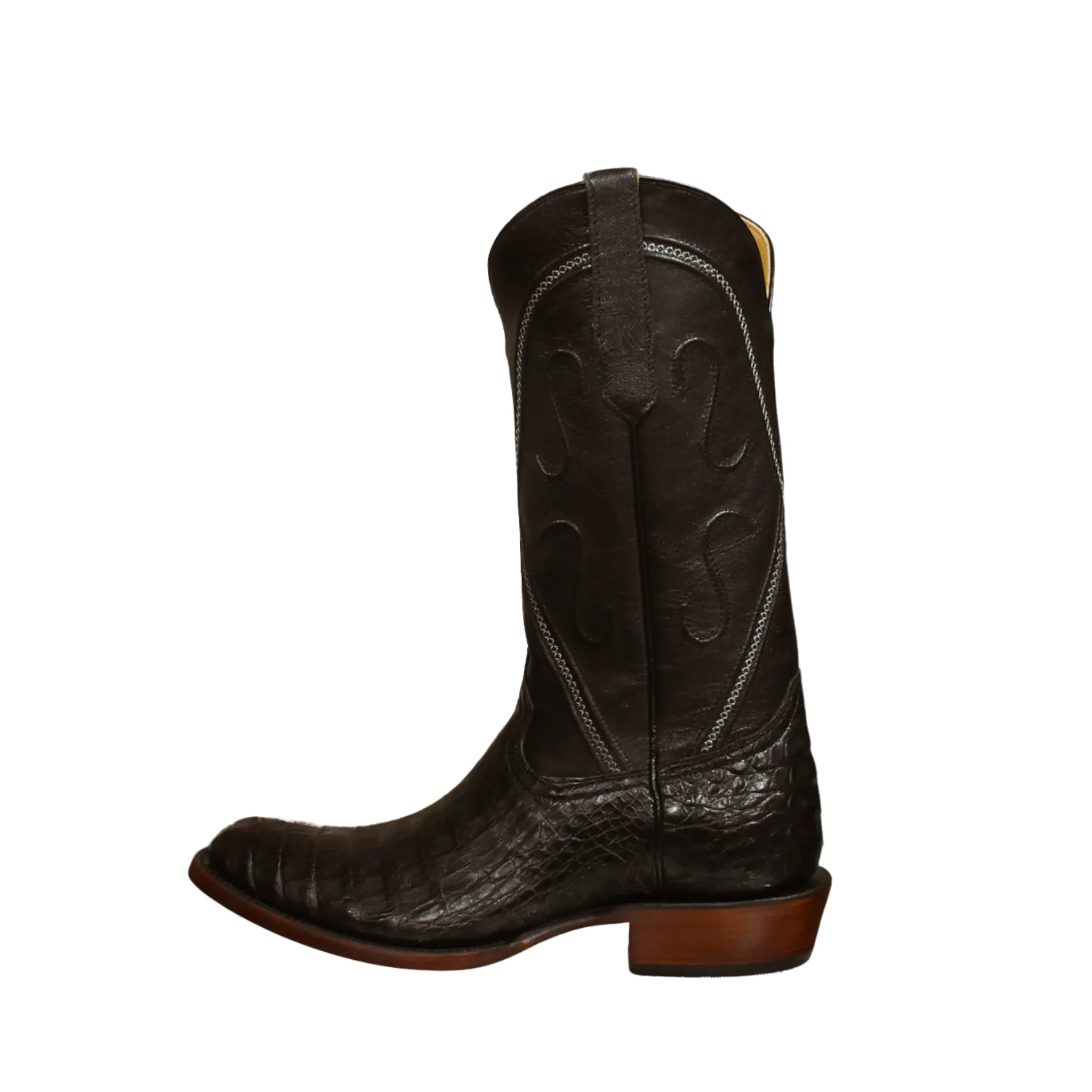 R. WATSON MEN'S BLACK CAIMAN BELLY WESTERN BOOT - RW2000-3