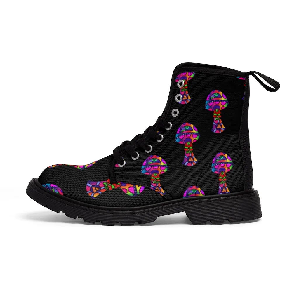 Rainbow Skull Shroom Women's Canvas Boots