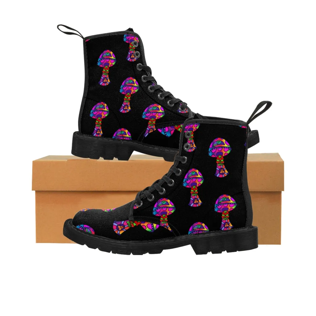 Rainbow Skull Shroom Women's Canvas Boots