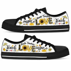 School Math Teacher Sunflower Teach Love Inspire Low Top Shoes, Teacher Shoes, Low Top Sneakers