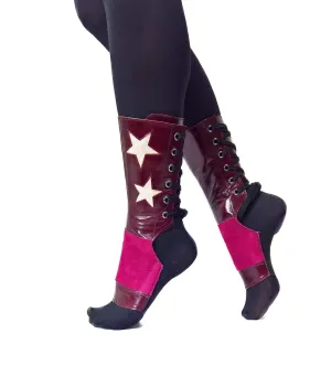 SHORT Burgundy Stardust Aerial boots w/ Gold Stars   Grip Panel