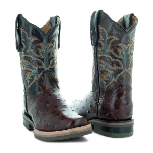 Soto Boots Kids Cognac Ostrich Print Cowboy Boots K4006