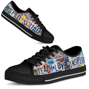 Sped Squad Inspire License Plates Low Top Shoes, Teacher Shoes, Low Top Sneakers