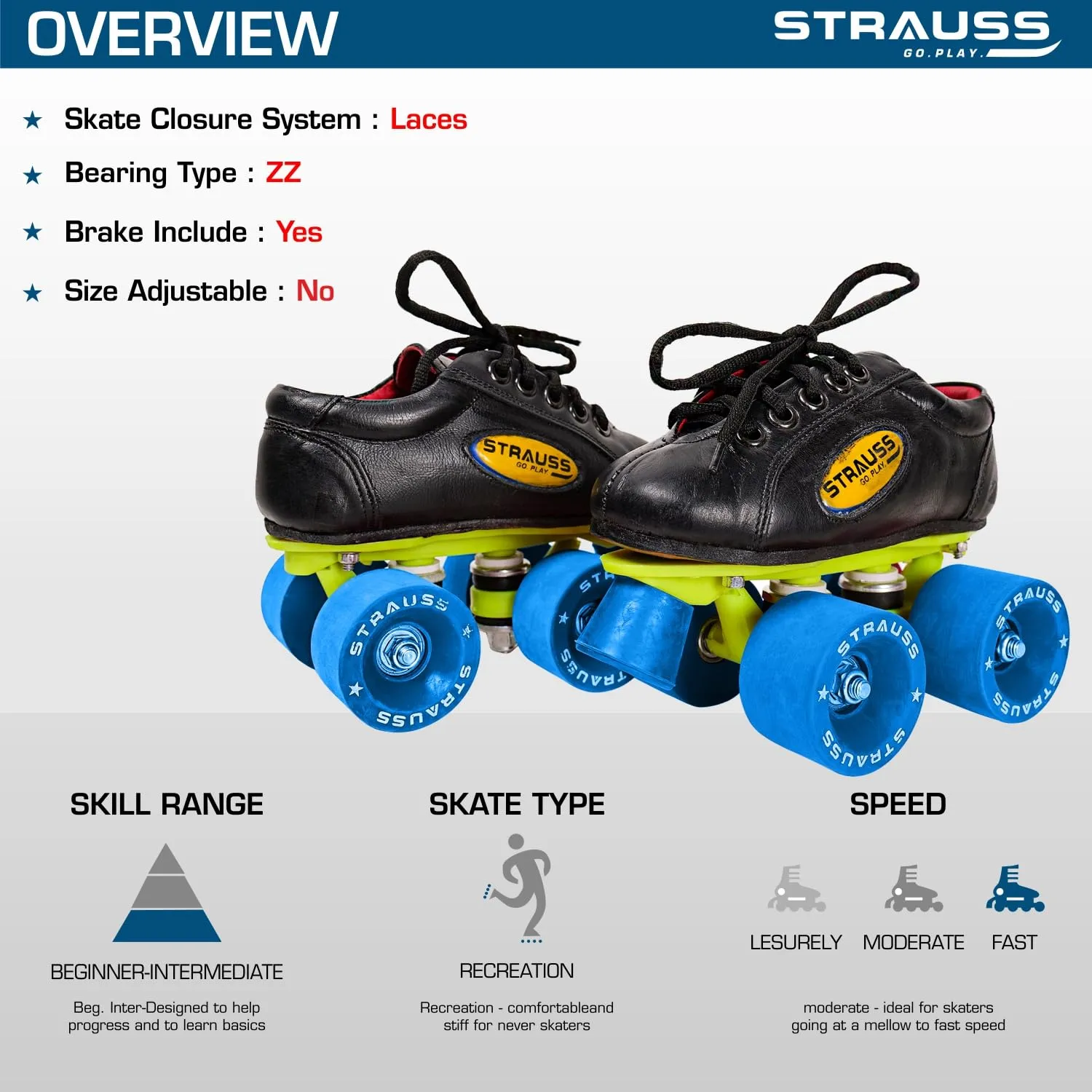 STRAUSS Gripper Adjustable Skating Shoes | Combo Set for Boys Kids and Girls| Size-7, (Blue/Black)