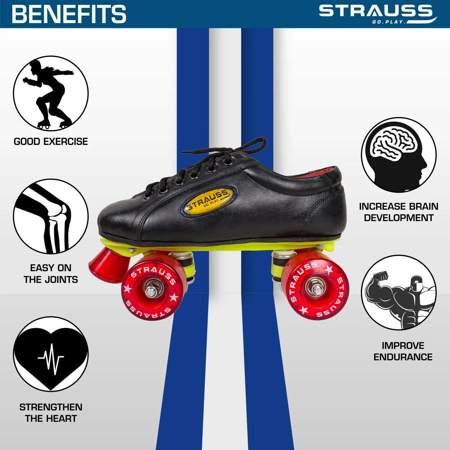 STRAUSS Gripper Skating Shoes | Fixed Body Roller Skates | Shoe Skate with PVC Wheel |Ideal for Boys, Girls and Kids |Suitable for All Skill Level | Ideal for Kids (10-11 Years),Size-3, (Red/Black)