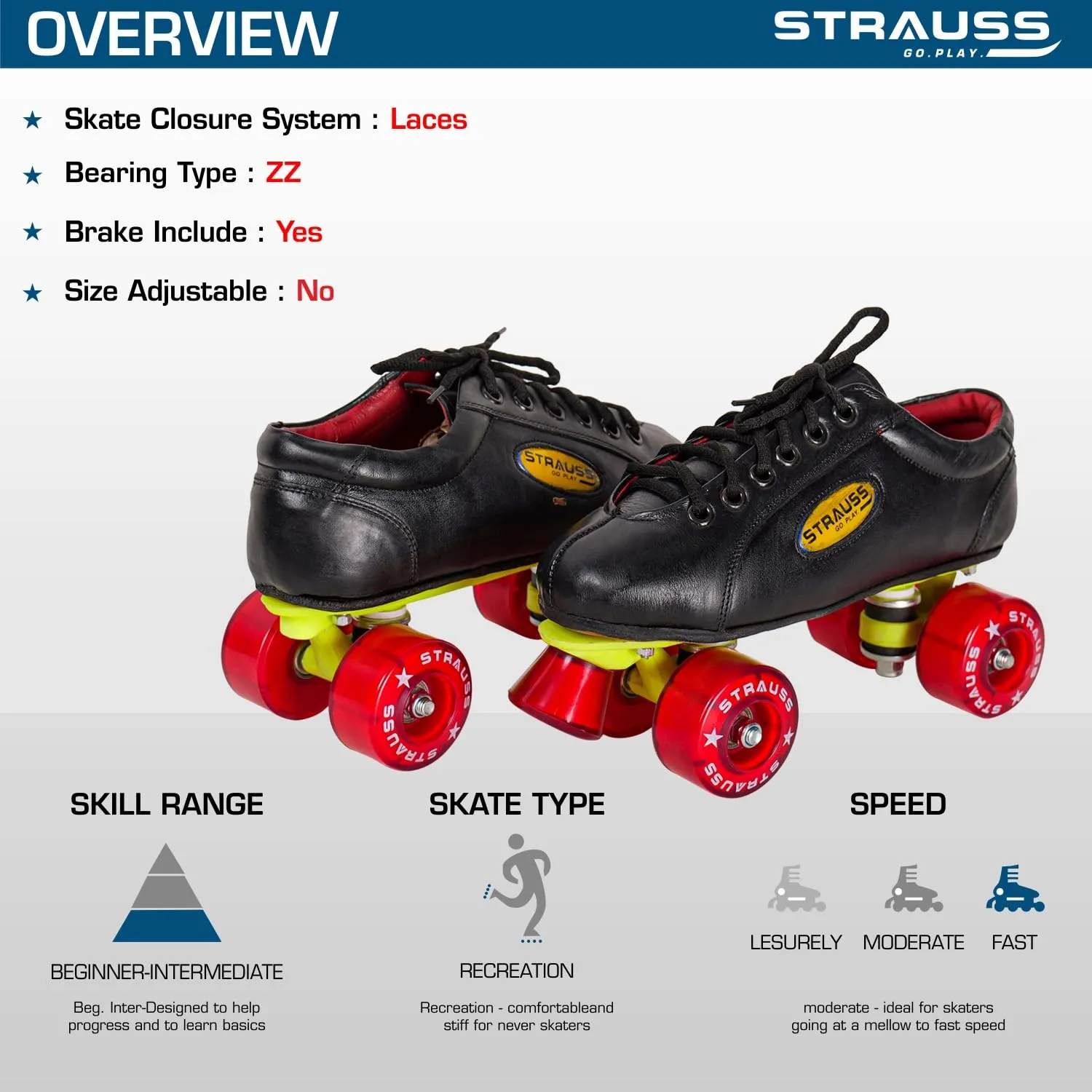 STRAUSS Gripper Skating Shoes | Fixed Body Roller Skates | Shoe Skate with PVC Wheel |Ideal for Boys, Girls and Kids |Suitable for All Skill Level | Ideal for Kids (10-11 Years),Size-3, (Red/Black)