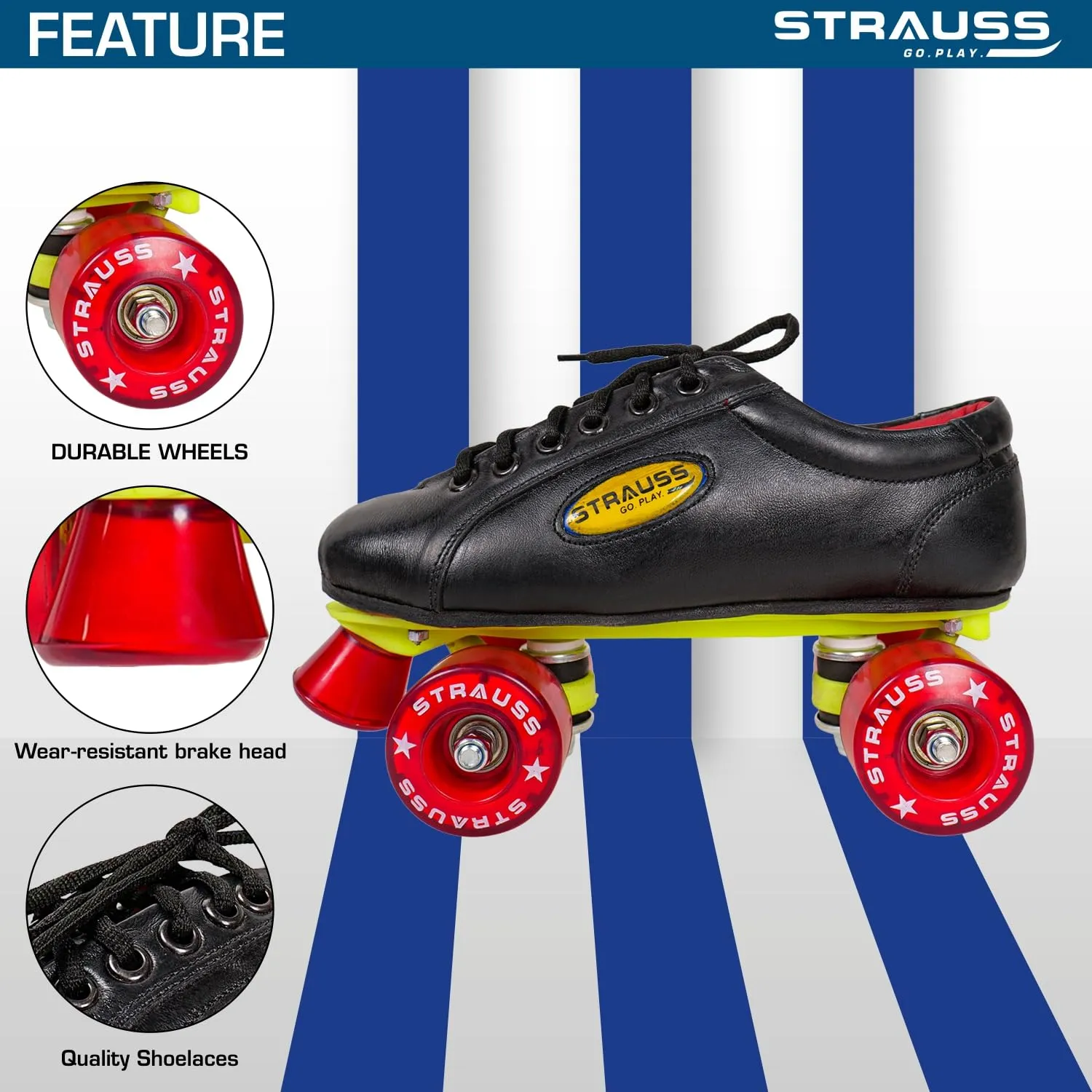 STRAUSS Gripper Skating Shoes | Fixed Body Roller Skates | Shoe Skate with PVC Wheel |Ideal for Boys, Girls and Kids |Suitable for All Skill Level | Ideal for Kids (5-6 Years), Size-11,(Red/Black)