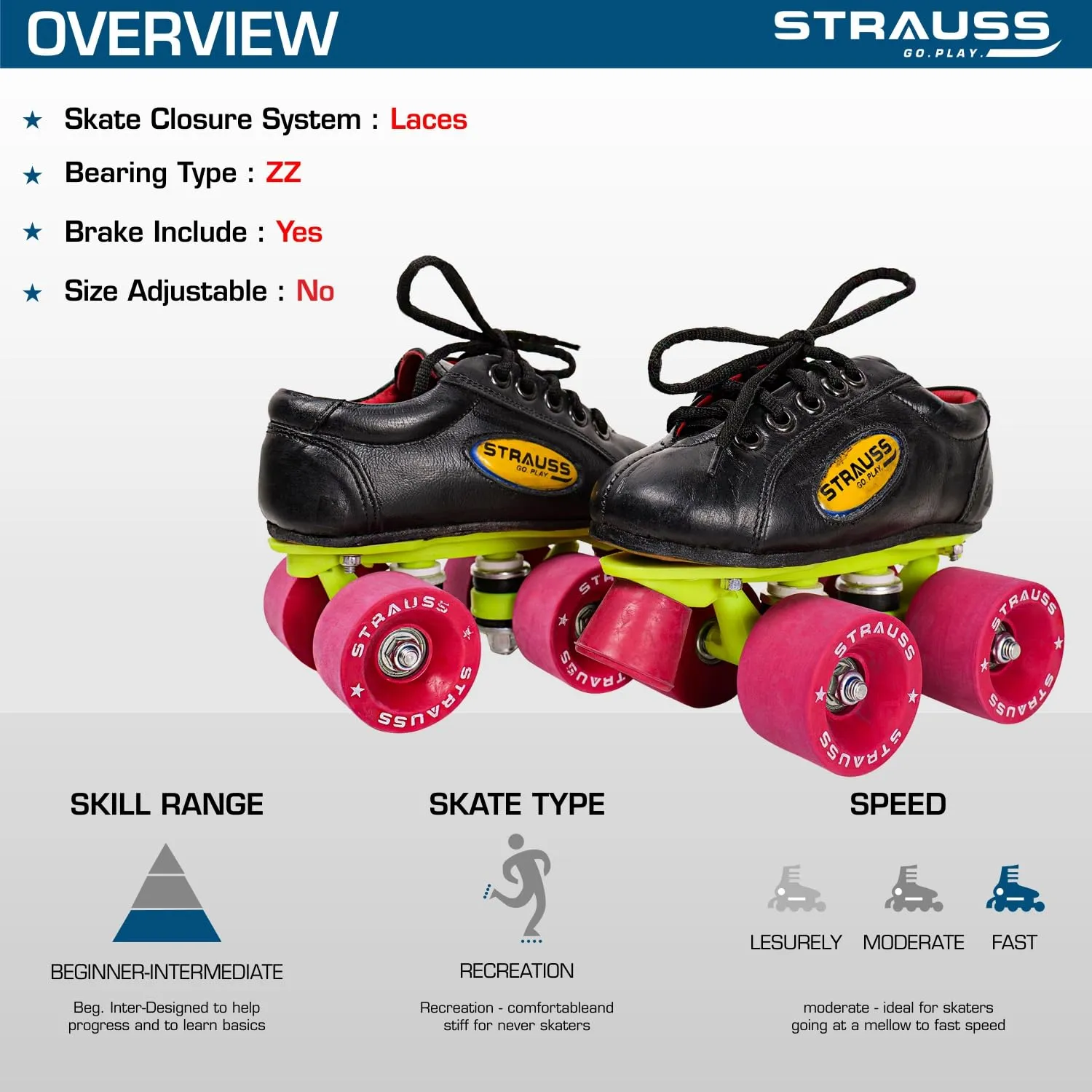 STRAUSS Gripper Skating Shoes | Fixed Body Roller Skates | Shoe Skate with Rubber Wheel |Ideal for Boys, Girls and Kids |Suitable for All Skill Level | Ideal for Kids (5-6 Years),Size-11, (Red/Black)