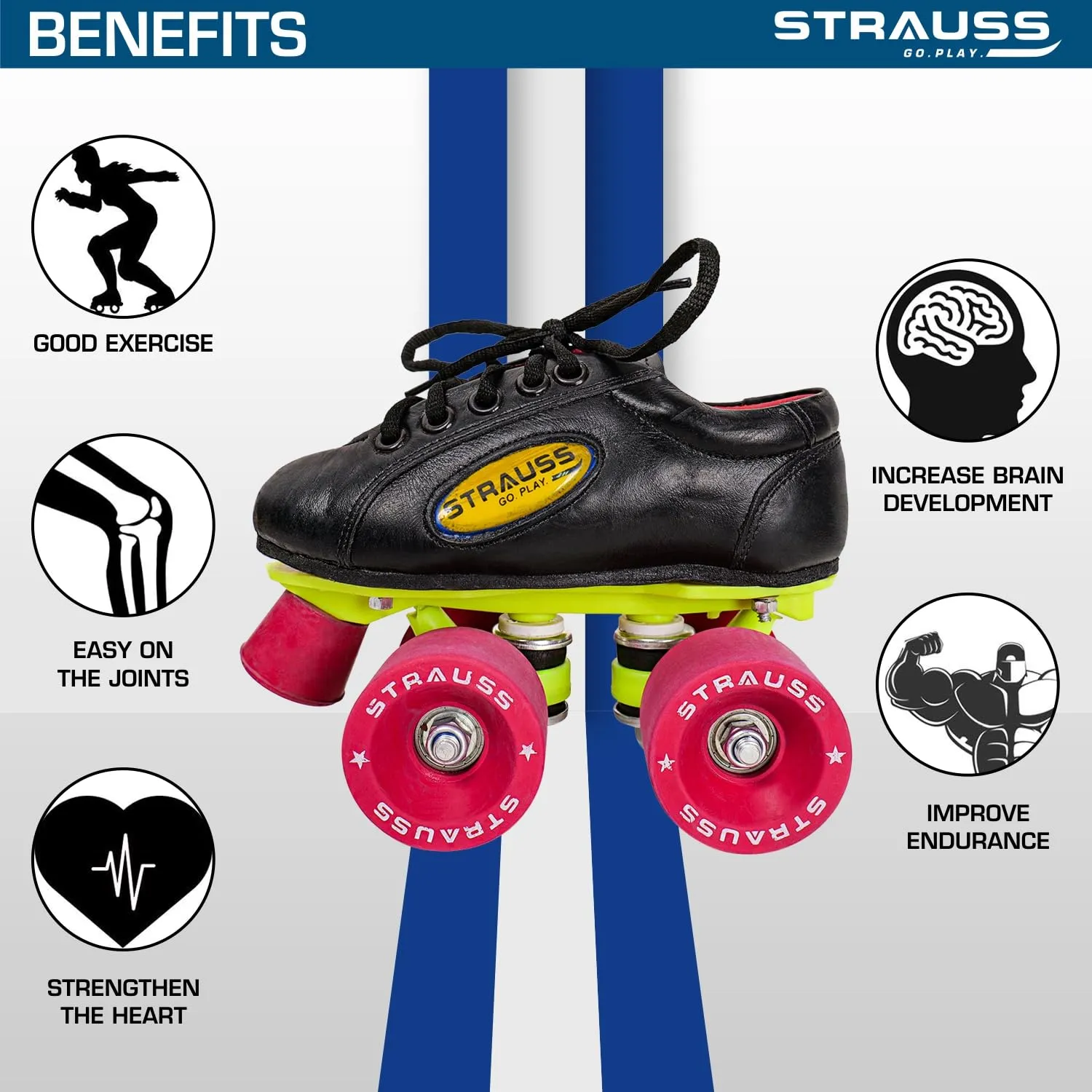 STRAUSS Gripper Skating Shoes | Fixed Body Roller Skates | Shoe Skate with Rubber Wheel |Ideal for Boys, Girls and Kids |Suitable for All Skill Level | Ideal for Kids (5-6 Years),Size-11, (Red/Black)