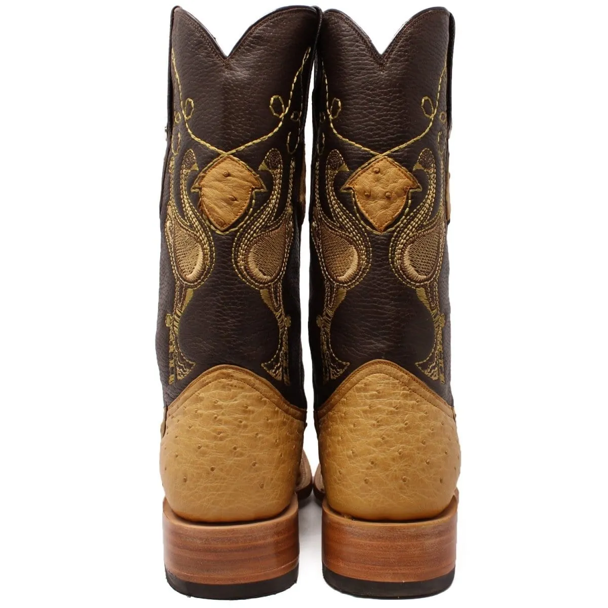 Tanner Mark Men's Genuine Full Quill Ostrich Square Toe Boots Antique Saddle TMX100154