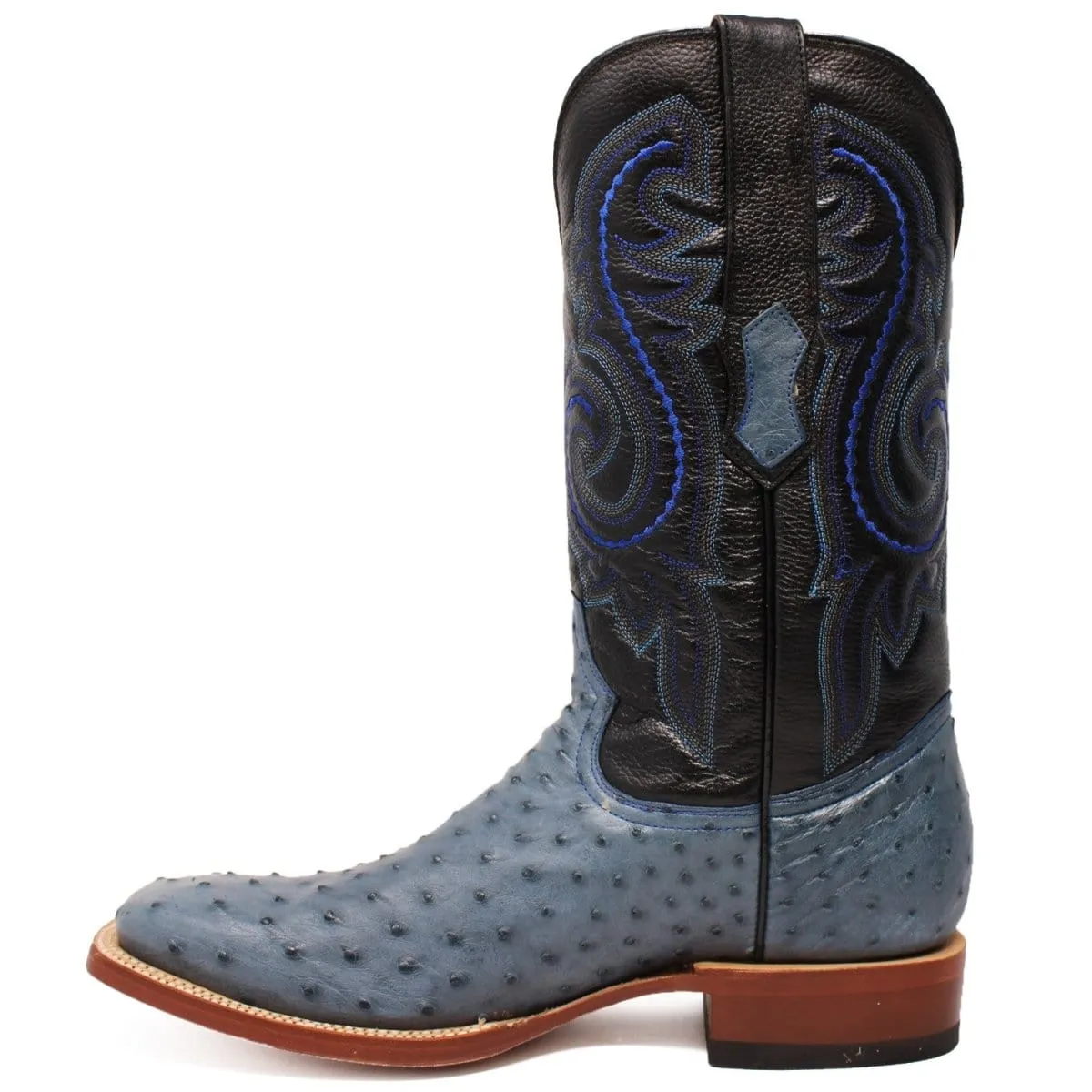 Tanner Mark Men's Genuine Full Quill Ostrich Square Toe Boots Blue JEAN TMX200502