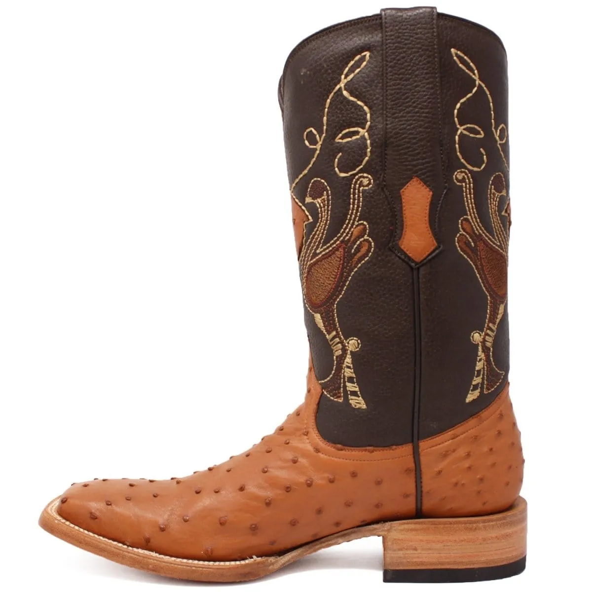 Tanner Mark Men's Genuine Full Quill Ostrich Square Toe Boots Cognac RSX202104