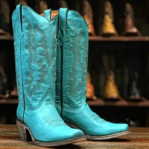 Tanner Mark Women's Addy Square Toe Leather Boots Turquoise TML205128