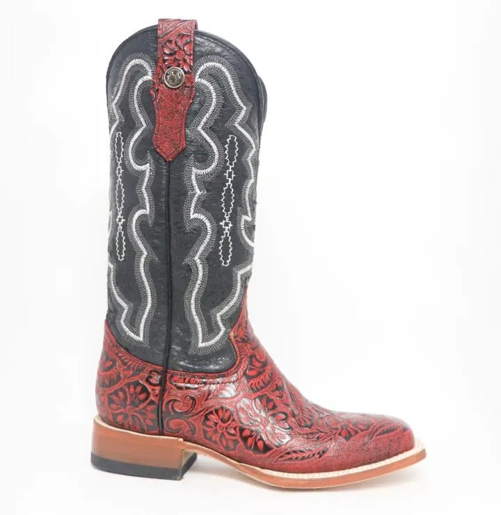 Tanner Mark Women's 'Rebecca" Hand Tooled Square Toe Leather Boots Red TML207065