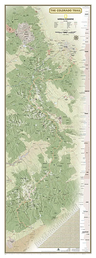 The Colorado Trail National Geographic 18x48 Hiking Wall Map Poster - NG Maps