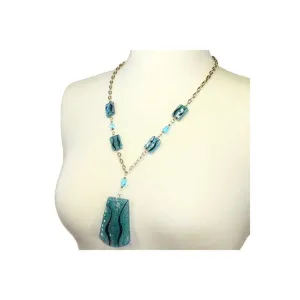 Turquoise Glass Trapezoid Pendant Necklace Tili Glass