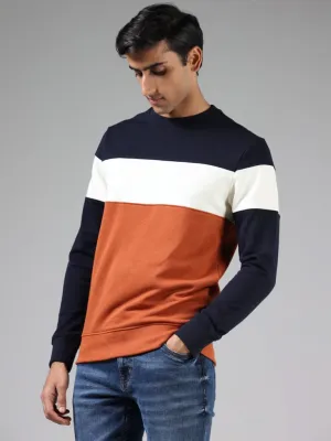 WES Casuals Navy & Rust Colorblock Cotton Blend Relaxed-Fit Sweatshirt