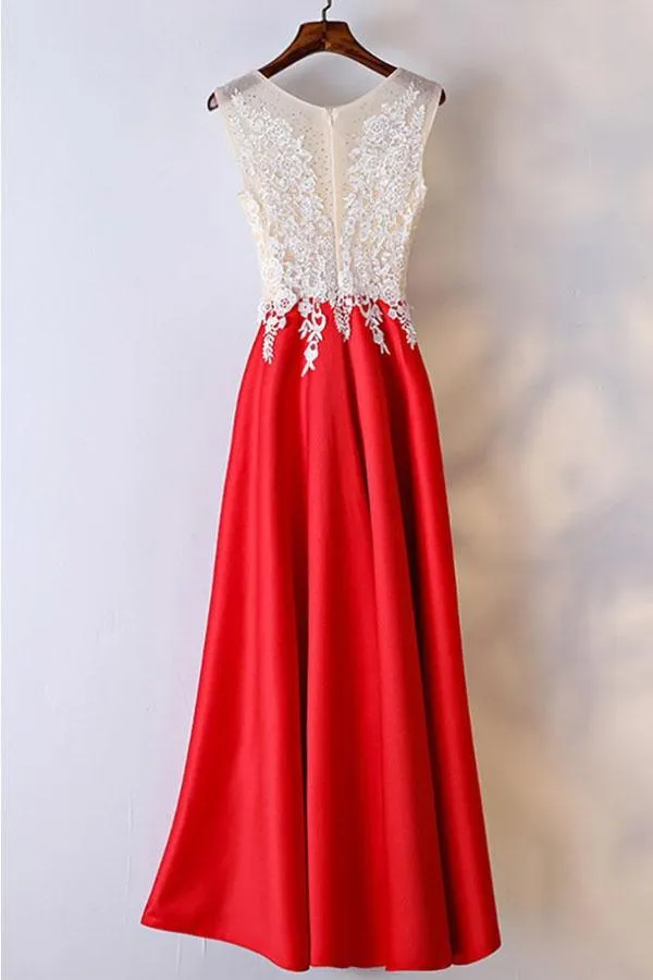 White And Red Lace Long Formal/Prom Dress For Women PG595