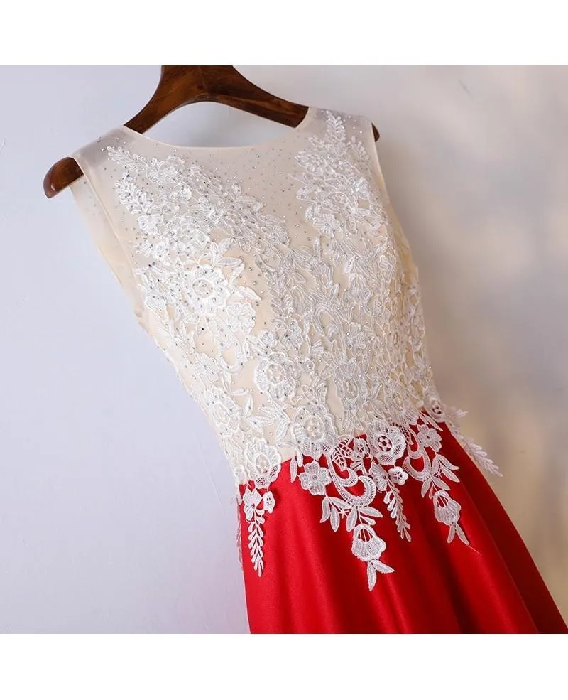 White And Red Lace Long Formal/Prom Dress For Women PG595