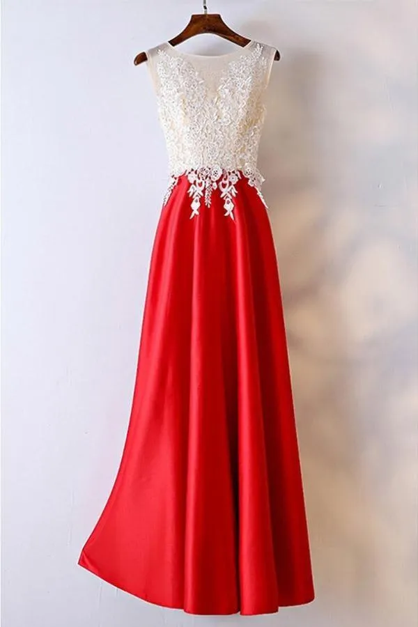 White And Red Lace Long Formal/Prom Dress For Women PG595