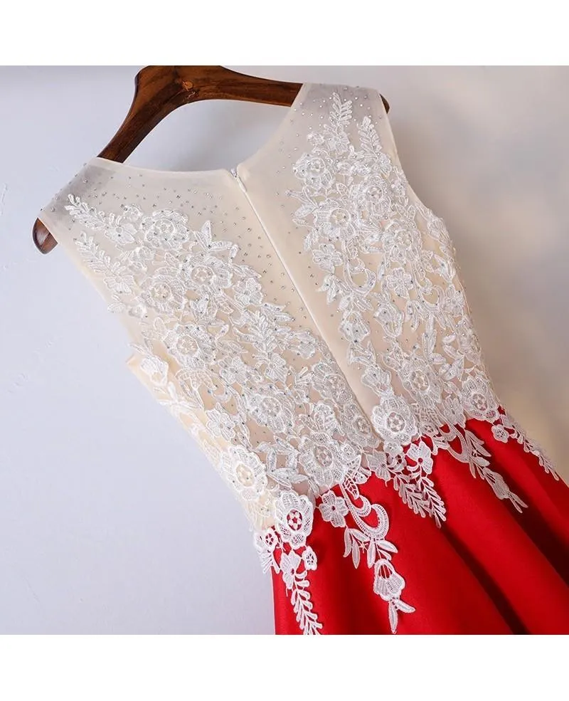 White And Red Lace Long Formal/Prom Dress For Women PG595