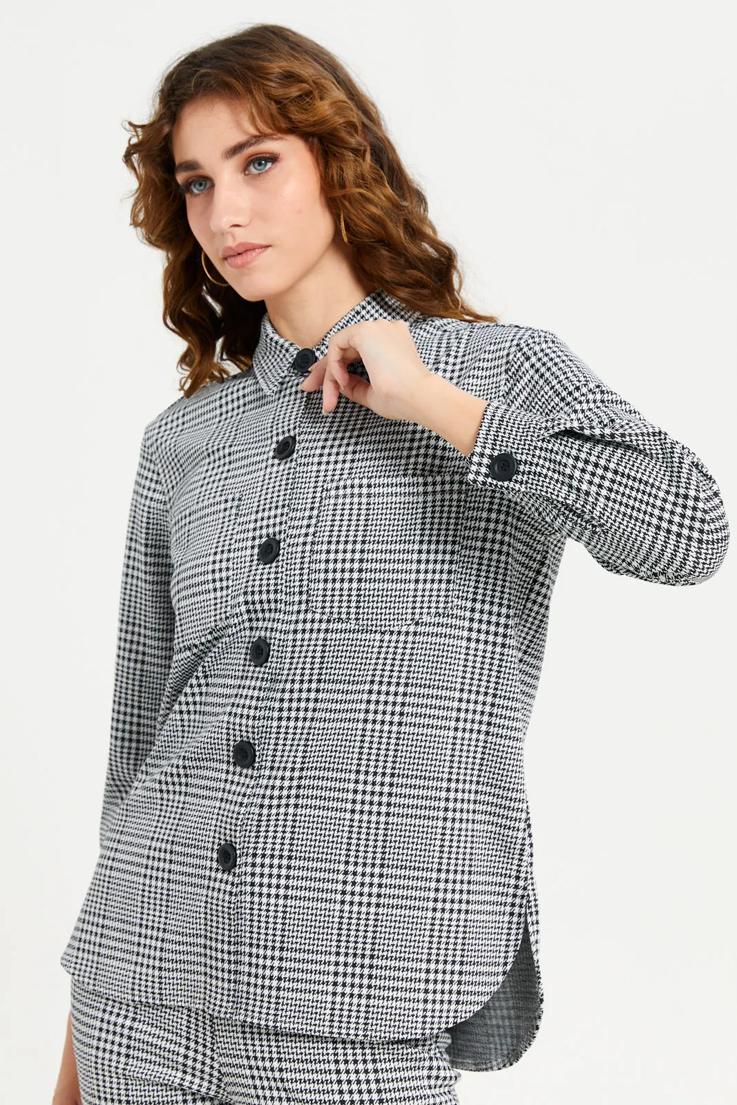 Women Grey Check Oversize Shirt