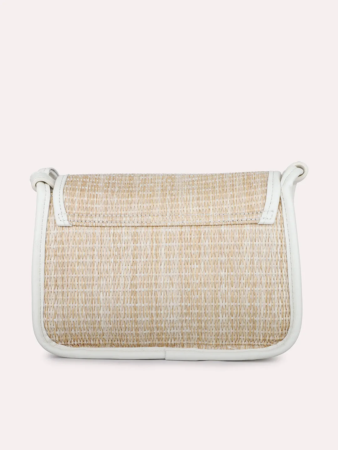 Women Off White Textured Structured Sling Bag