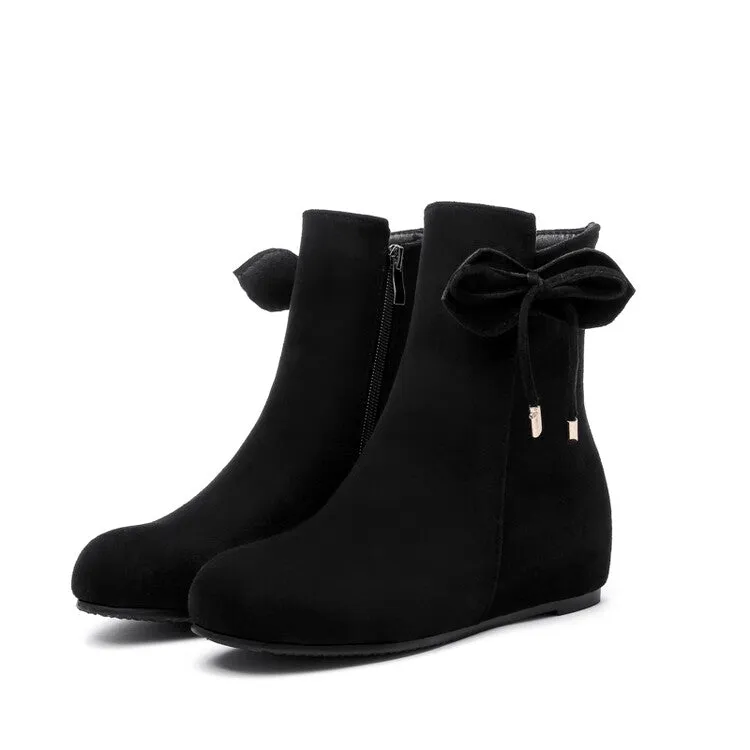 Women's Booties Bows Side Zippers Inside Heighten Short Boots