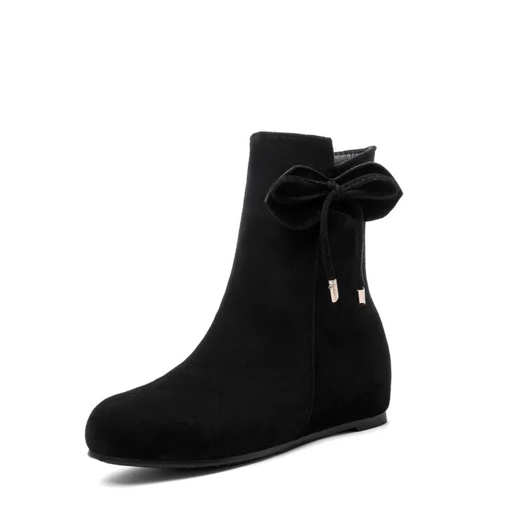 Women's Booties Bows Side Zippers Inside Heighten Short Boots