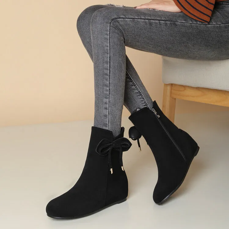 Women's Booties Bows Side Zippers Inside Heighten Short Boots