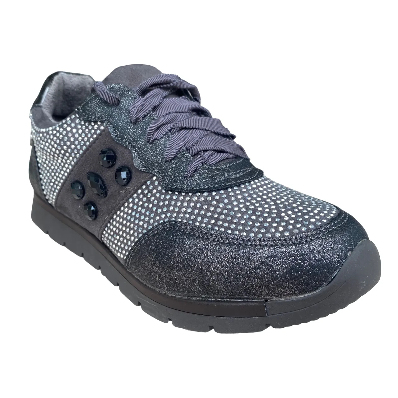 XTI scarpa sneakers da donna con tomaia in camoscio e strass Zapato 55763 grigio