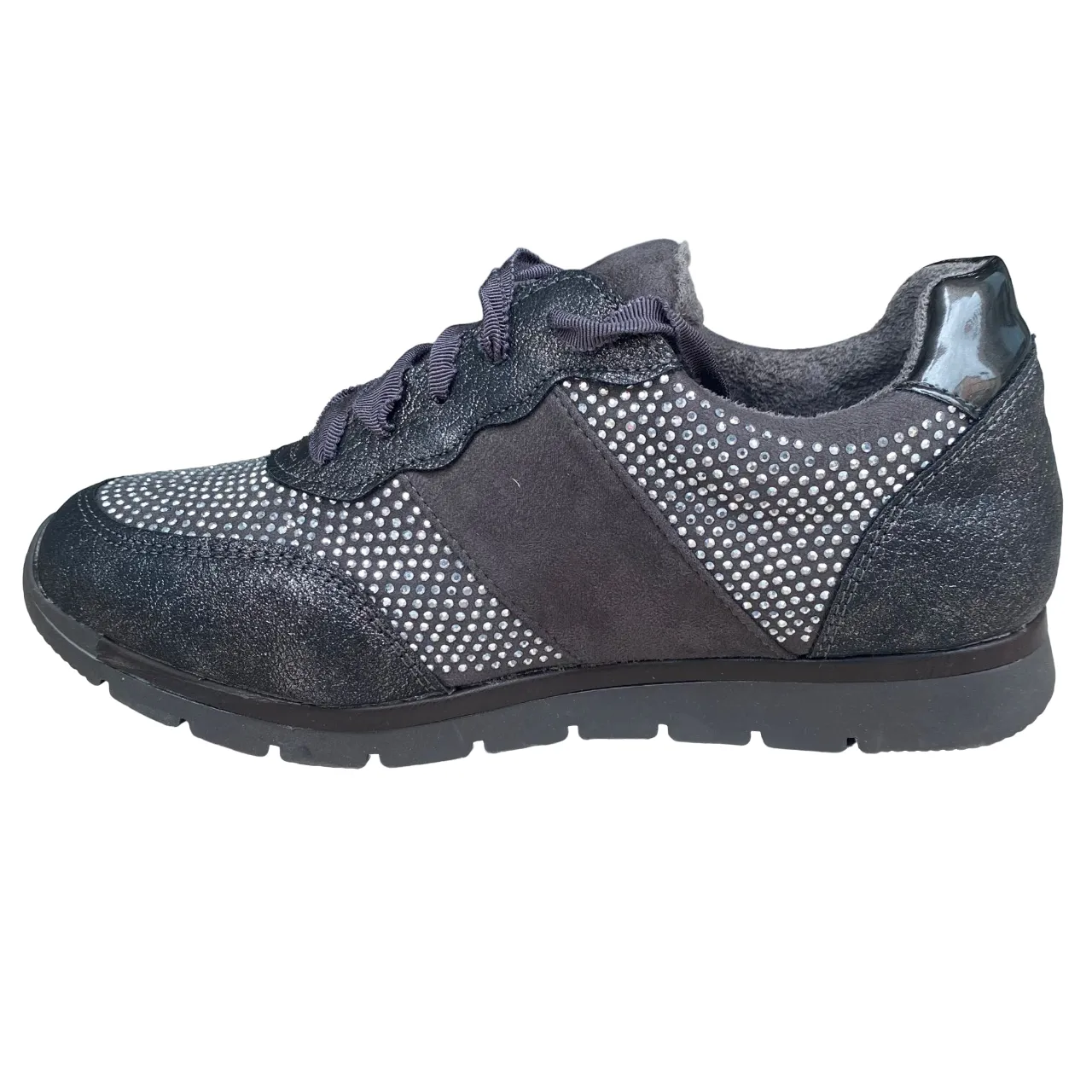 XTI scarpa sneakers da donna con tomaia in camoscio e strass Zapato 55763 grigio