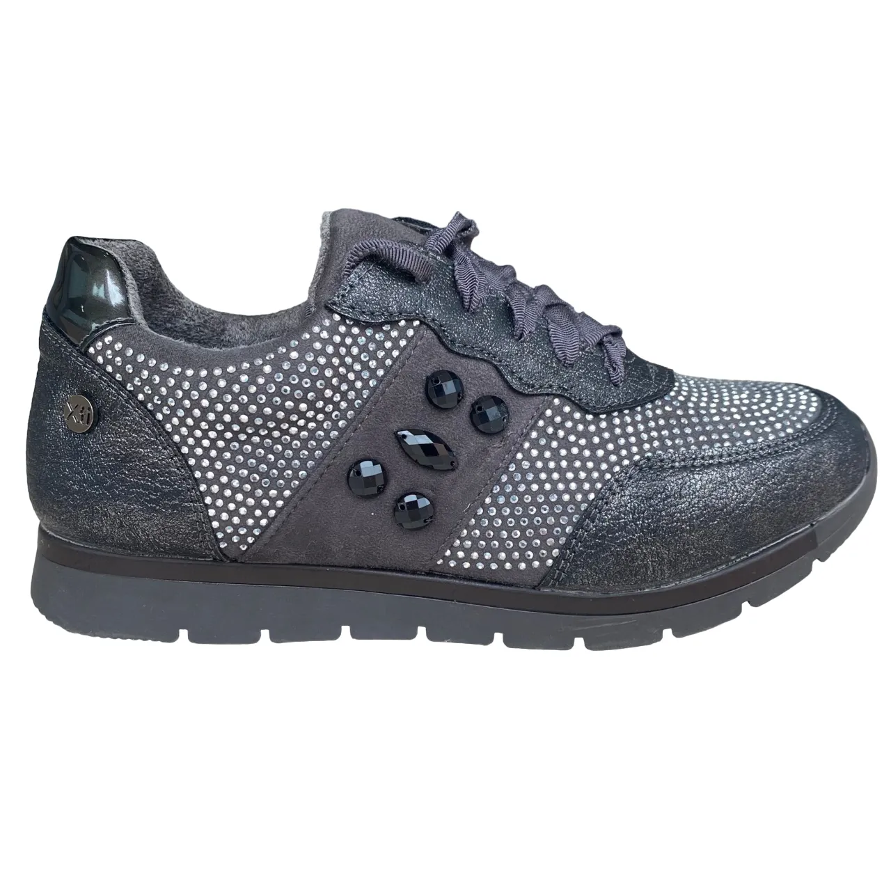 XTI scarpa sneakers da donna con tomaia in camoscio e strass Zapato 55763 grigio